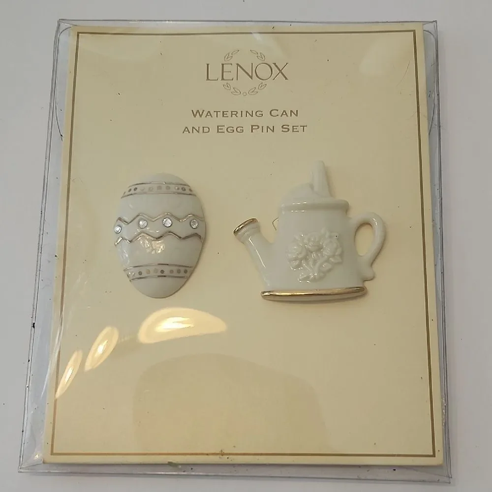 Lenox Cream and Gold Watering Can and Egg Pin Set
